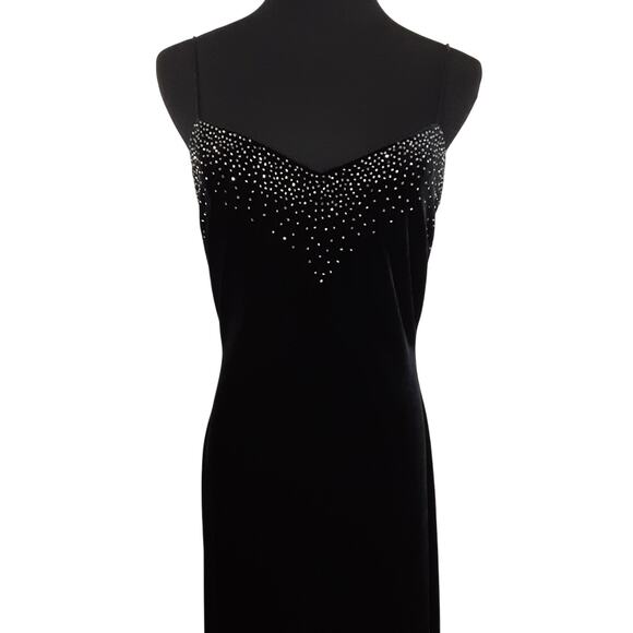 Vintage Y2K Velour Evening Gown Bodycon Beaded Floor Length Cutout Dress Sexy - Picture 2 of 12